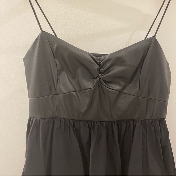 ZARA Sweetheart Neckline Black Faux Leather Combination Mini Dress - Picture 4 of 15